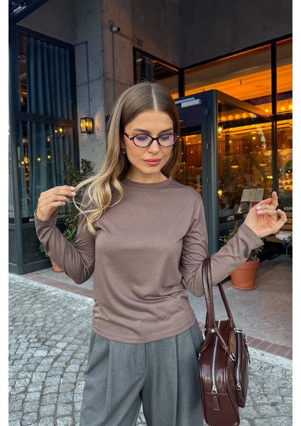 Kahverengi Bisiklet Yaka Premium Bluz fiyatları