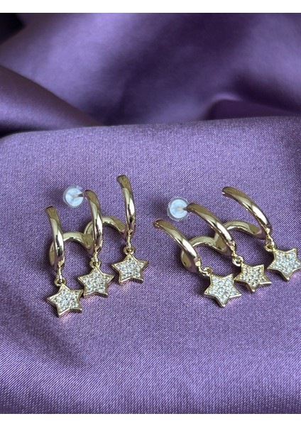 Üçlü Görünümlü Yıldız Çelik Küpe