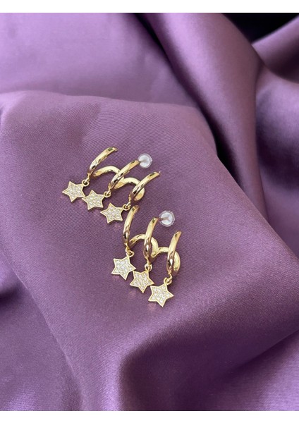 Üçlü Görünümlü Yıldız Çelik Küpe modelleri