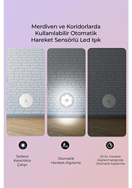 Hareket Sensörlü USB Şarjlı LED Işık Aydınlatma Lamba Mutfak Salon Merdiven Yatak Odası fırsatları