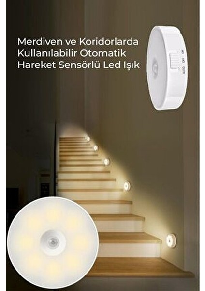 Hareket Sensörlü USB Şarjlı LED Işık Aydınlatma Lamba Mutfak Salon Merdiven Yatak Odası