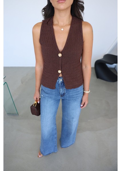 V Yaka Gold Düğmeli Yelek fiyatları