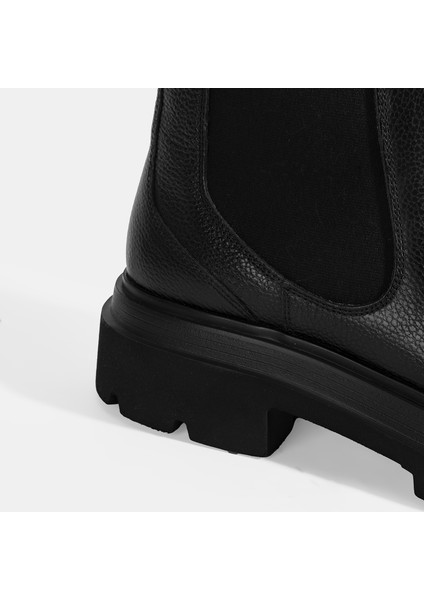 Erkek Siyah Lastik Detaylı Deri Bot