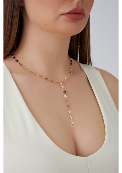 Altın Rengi Yıldızlar Zincir Y Kolye (60CM)