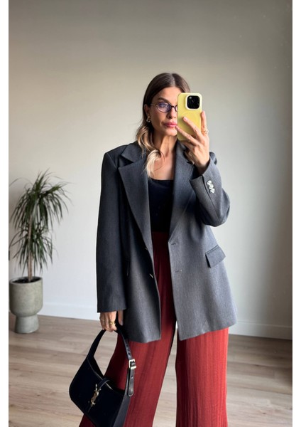 Antrasit Gümüş Düğmeli Astarlı Blazer Ceket fırsatları