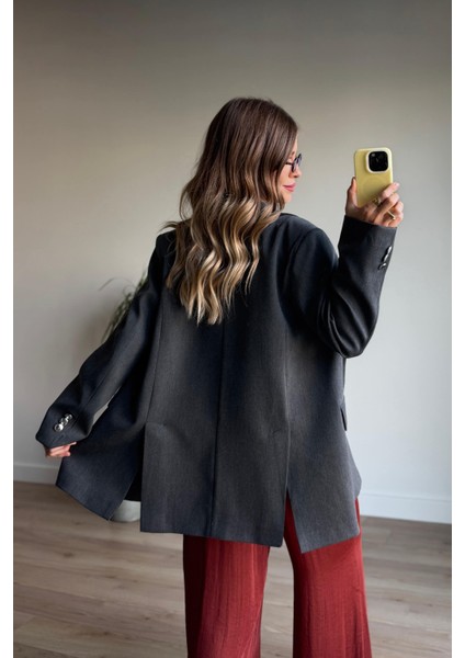 Antrasit Gümüş Düğmeli Astarlı Blazer Ceket indirimleri