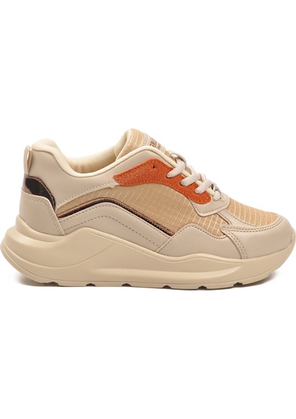 Bej Turuncu Kalın Taban Bağcıklı Kadın Spor Ayakkabı 051 G
