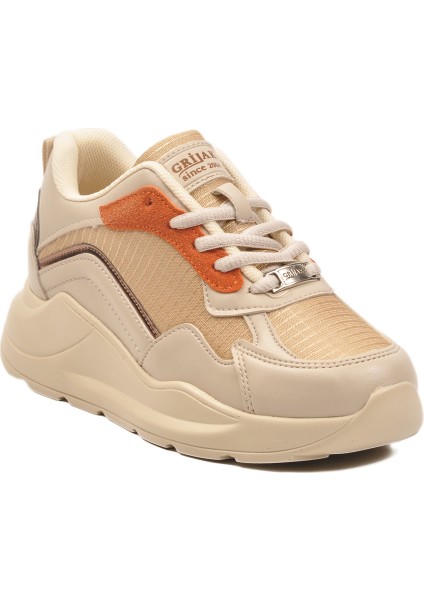 Bej Turuncu Kalın Taban Bağcıklı Kadın Spor Ayakkabı 051 G modelleri