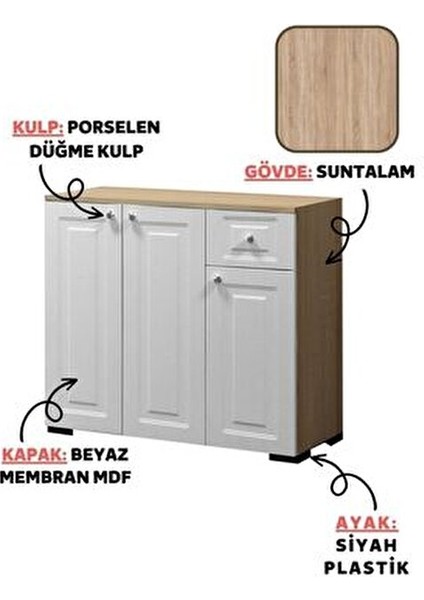 FLY Hermes Çok Amaçlı Dolap 90x85x37 cm Geniş Depolama Alanı Beyaz Kapaklı