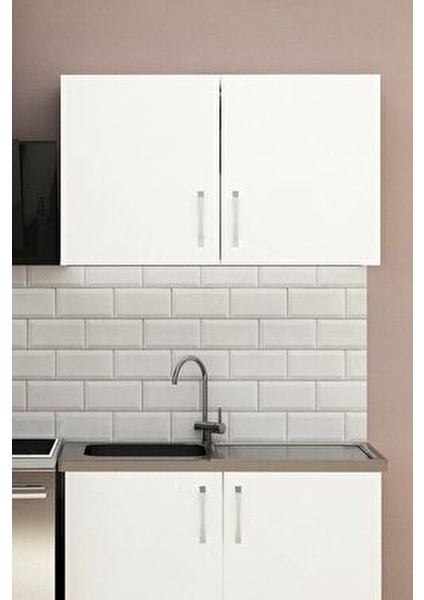 100 cm Beyaz Melamin Kaplama Mini Mutfak Üst Modül 100x32x60 cm Fonksiyonel Tasarım
