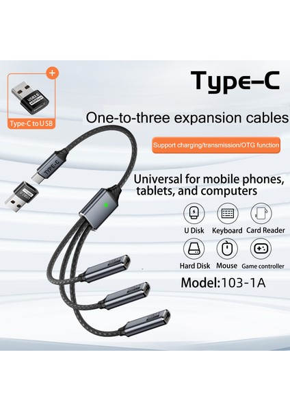 3'lü Type-C Çoklayıcı 25 cm Hızlı Şarj ve 480 Mbps Veri Aktarımı 3cc fiyatları