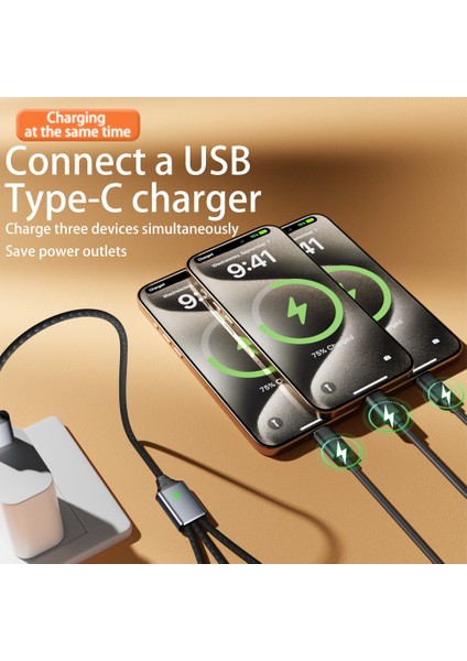 3'lü Type-C Çoklayıcı 25 cm Hızlı Şarj ve 480 Mbps Veri Aktarımı 3cc modelleri