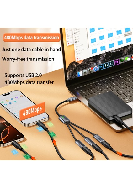 3'lü Type-C Çoklayıcı 25 cm Hızlı Şarj ve 480 Mbps Veri Aktarımı 3cc fırsatları