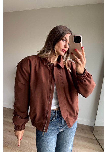 Kahverengi Beli Lastikli Fermuarlı Astarlı Su Geçirmez Bomber Ceket fiyatları