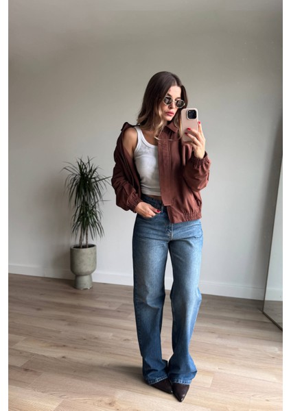 Kahverengi Beli Lastikli Fermuarlı Astarlı Su Geçirmez Bomber Ceket fırsatları