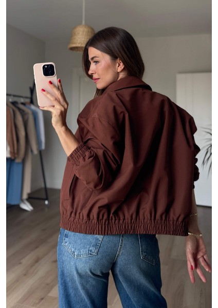 Kahverengi Beli Lastikli Fermuarlı Astarlı Su Geçirmez Bomber Ceket indirimleri