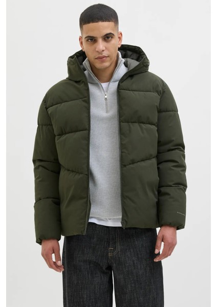 Erkek Jjglobal Kapüşonlu Şişme Mont 12283517 Koyu Yeşil