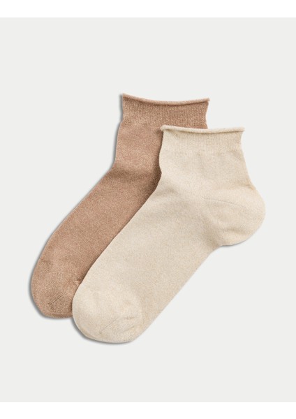 2'li Pamuk Karışımlı Işıltılı Bilek Çorabı modelleri