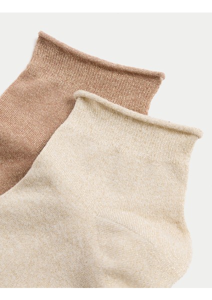 2'li Pamuk Karışımlı Işıltılı Bilek Çorabı fırsatları