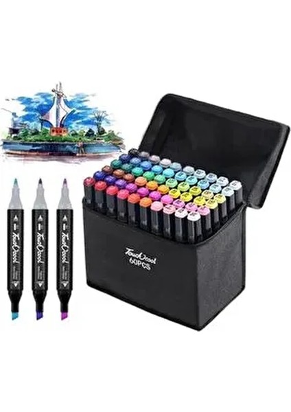 60’lı Çift Taraflı Marker Kalem Seti Çantalı