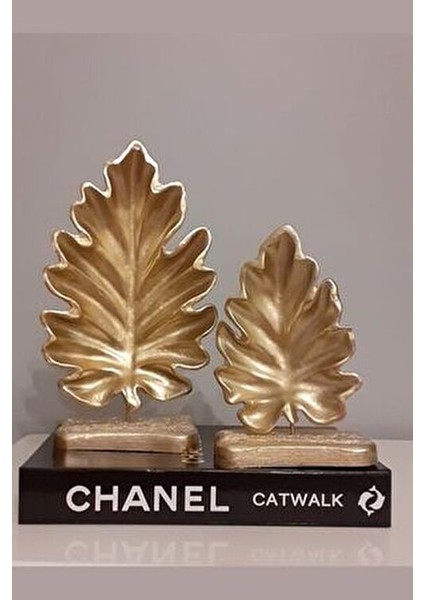 Dekoratif Çınar Ağacı Yaprak 2 Li Gold Masa Üstü Sehpa Ev Dekoratif Şık Biblo Ürün Çınar Yaprak