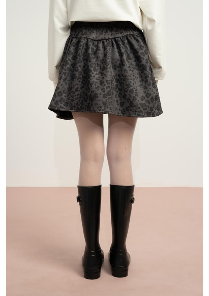 Loeparlı Süet Kız Etek - Antrasit modelleri