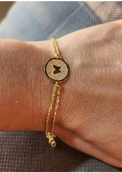 925 Ayar Gümüş Gold Kelebek Bileklik