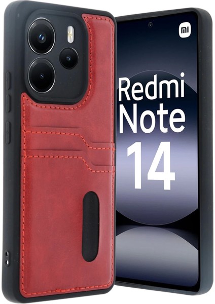 Bfs Xiaomi Redmi Note 14 4g Kılıf Sara Kartvizitli Deri Kılıf - Kırmızı