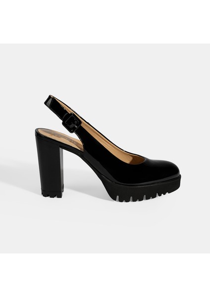 Kadın Siyah Slingback Platform Topuklu Rugan Ayakkabı fiyatları