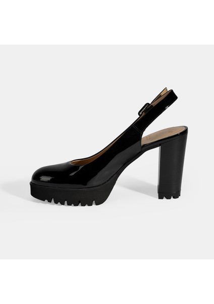 Kadın Siyah Slingback Platform Topuklu Rugan Ayakkabı modelleri