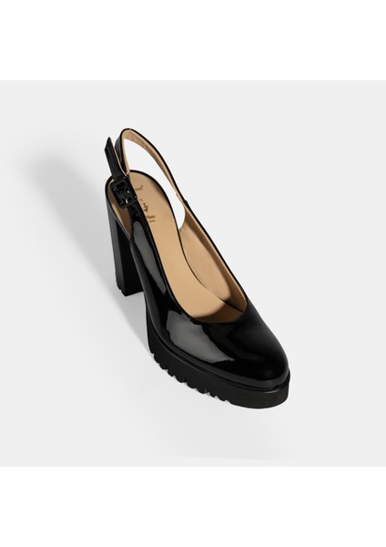 Kadın Siyah Slingback Platform Topuklu Rugan Ayakkabı indirimleri