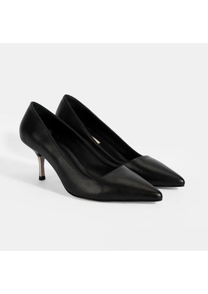 Kadın Siyah Deri Stiletto