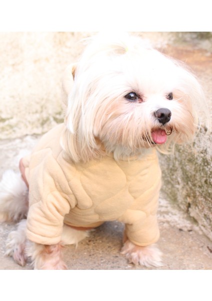 Kapüşonlu Bej Köpek Sweatshirt – Kalın Cift Kat Kapitone Kumaş Kışlık Evcil Hayvan Giysisi fırsatları