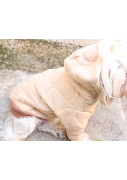 Kapüşonlu Bej Köpek Sweatshirt – Kalın Cift Kat Kapitone Kumaş Kışlık Evcil Hayvan Giysisi indirimleri