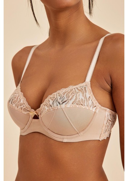 Emma Ten Dantelli Toparlayıcı Sütyen- Yarım Kap, Balenli ve Dolgusuz