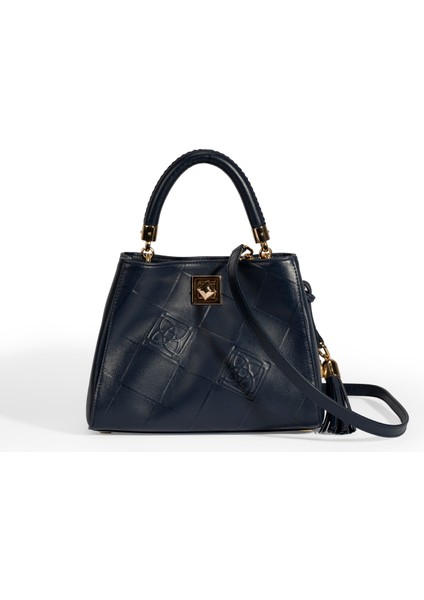 Kadın Lacivert Püskül Aksesuarlı Deri El Çantası