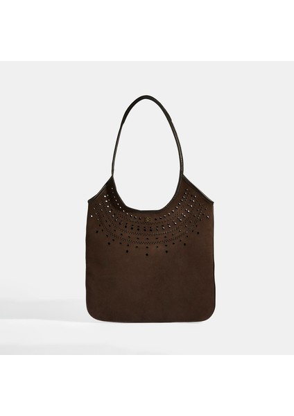 Kadın Kahve Perforeli Süet Omuz Çantası