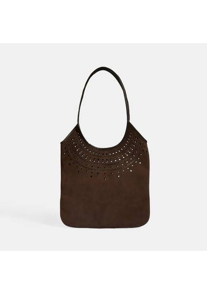 Kadın Kahve Perforeli Süet Omuz Çantası modelleri