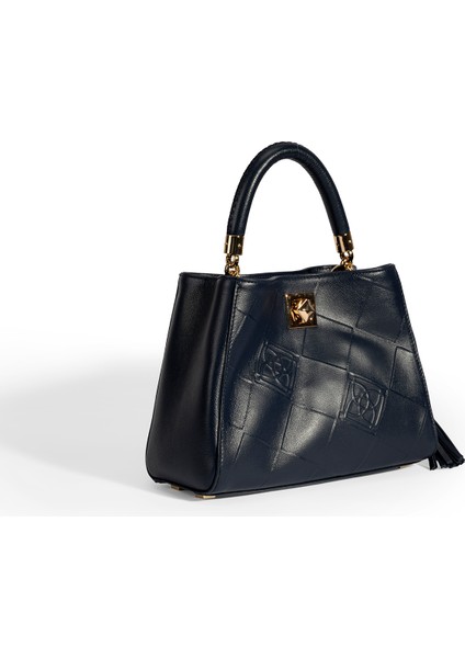 Kadın Lacivert Püskül Aksesuarlı Deri El Çantası modelleri
