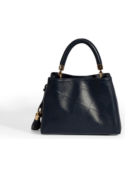 Kadın Lacivert Püskül Aksesuarlı Deri El Çantası indirimleri