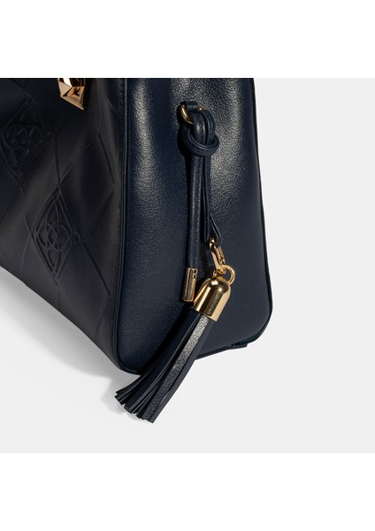 Kadın Lacivert Püskül Aksesuarlı Deri El Çantası