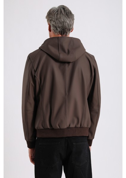 Arda Erkek Kapüşonlu Deri Mont