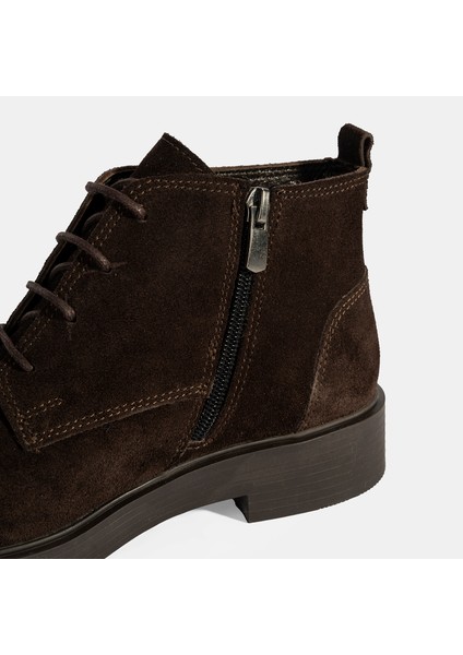 Kadın Kahve Bağcıklı Süet Bot