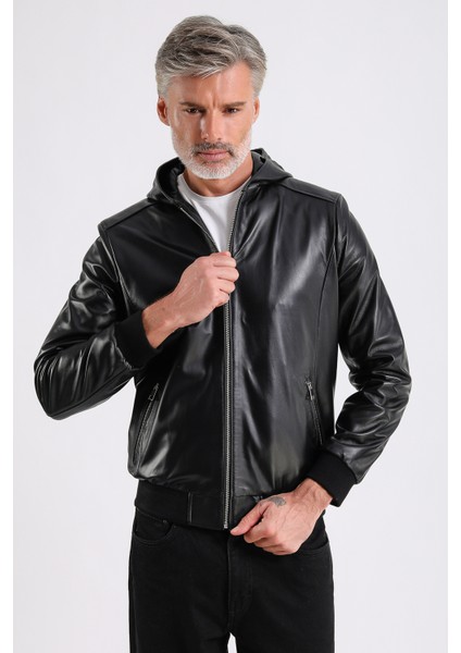 Arda Erkek Kapüşonlu Deri Mont modelleri