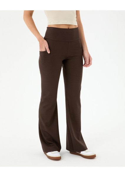 Kahverengi Cepli Flare Pantolon