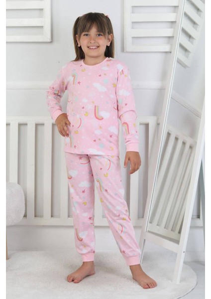 Gökkuşağı Baskılı Kız Çocuk Pijama Takımı