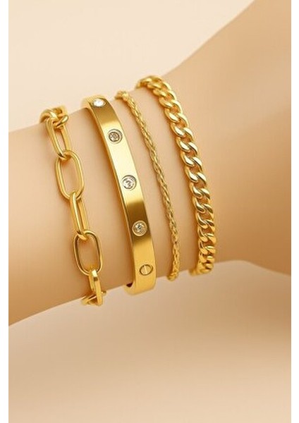 X-lady Altın Kaplama 4 Parça Kombin Bileklik Kadınlar İçin Şık Tasarım fiyatları