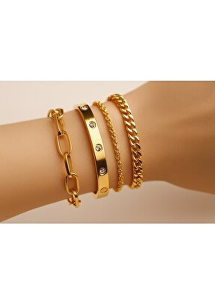X-lady Altın Kaplama 4 Parça Kombin Bileklik Kadınlar İçin Şık Tasarım modelleri