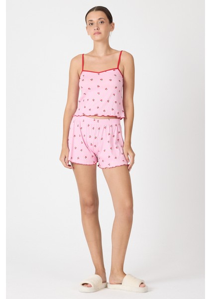 Pembe Kiraz Desenli Kadın Pijama Takımı 3415 fiyatları