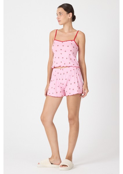 Pembe Kiraz Desenli Kadın Pijama Takımı 3415 fırsatları